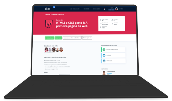 Um monitor e um celular com o Alura Plus aberto
